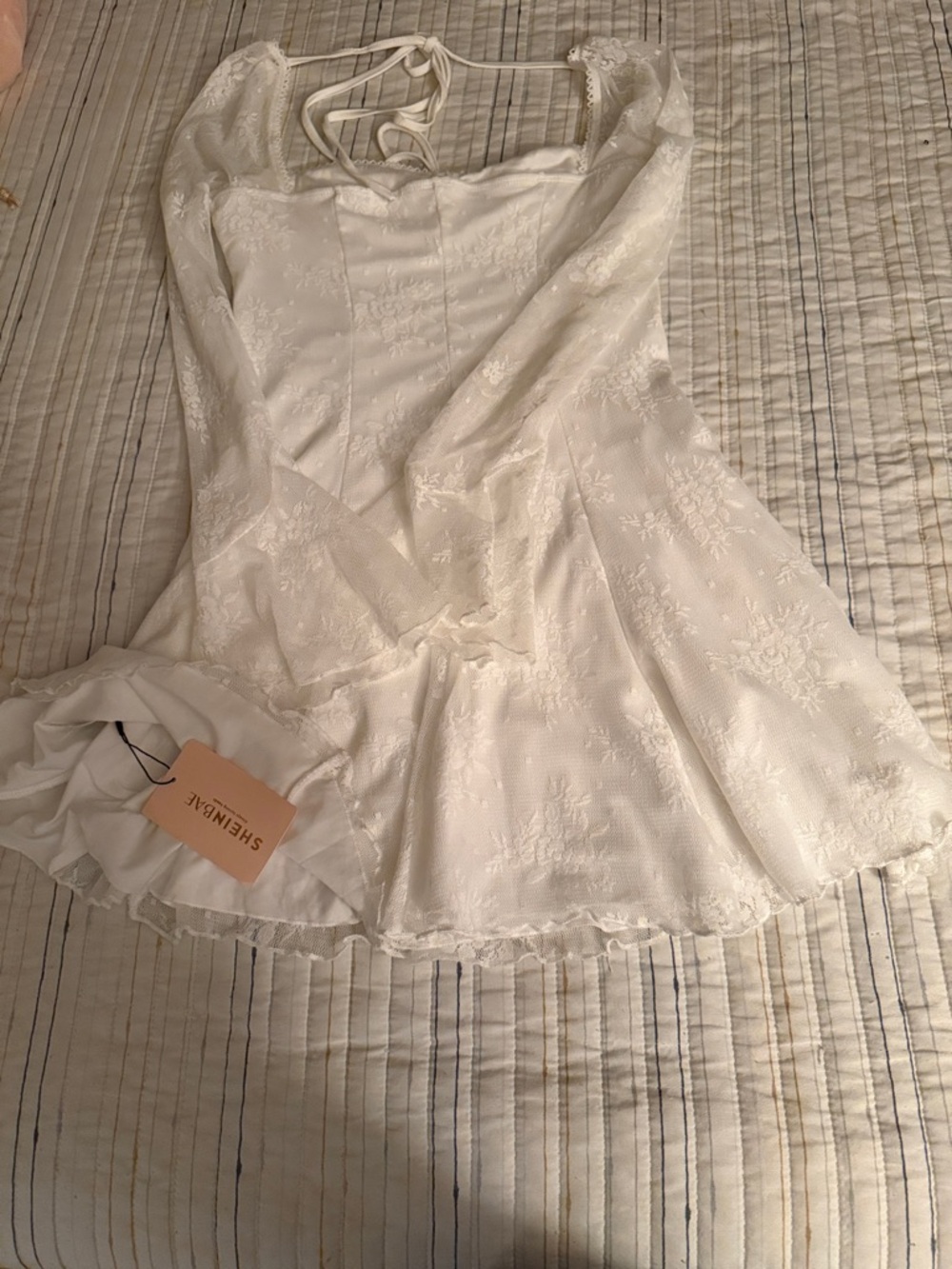 SHEIN Ivory Floral Lace Bustier Dress with Tie Front - Picture 13 of 13